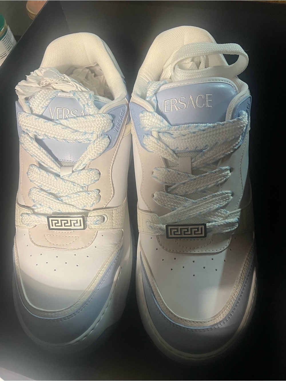 Authentic Versace White & Light Blue Men's Athletic Sneakers
